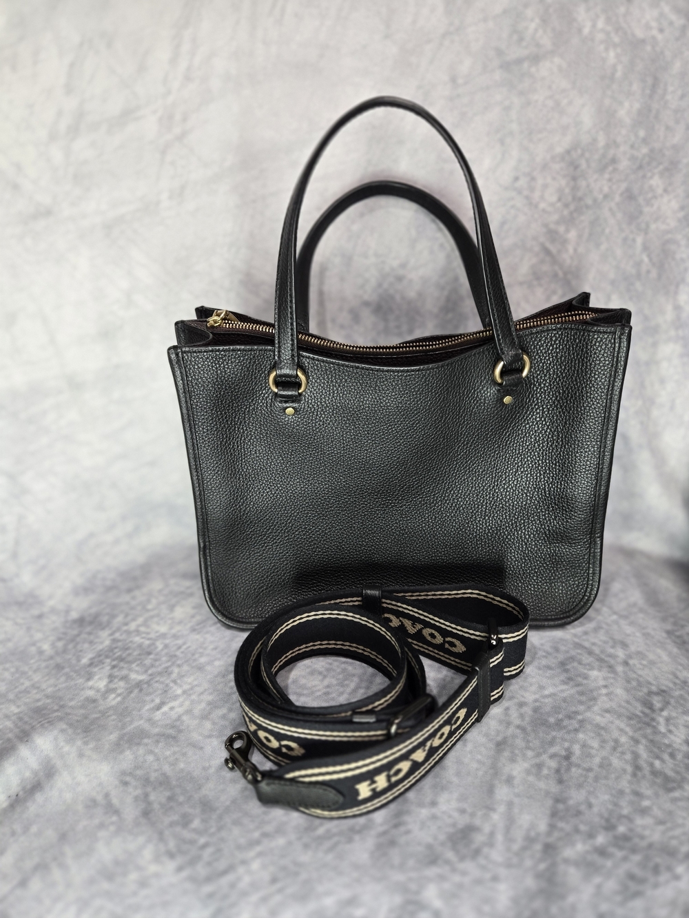 Coach Tyler Carryall Pebble Leather Black Shoulder Bag C3460